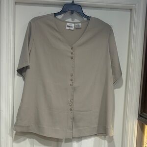 Vintage Bentley Plus Taupe Button-Down Blouse
